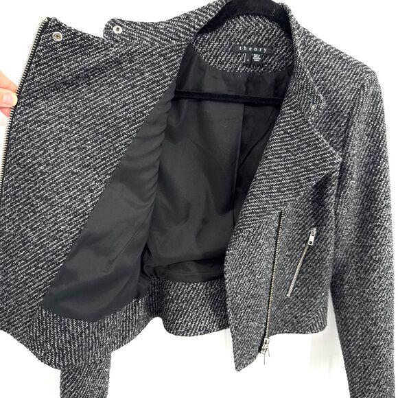 THEORY Kinde Purposeful Twill Moto Asymmetrical Zip Black Gray Jacket Size 4 - Picture 5 of 10